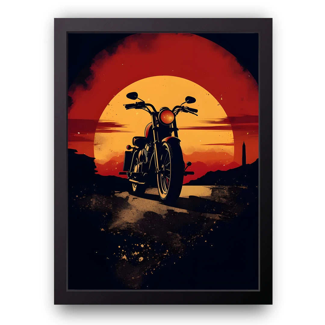 Sunset Ride car poster in black frame