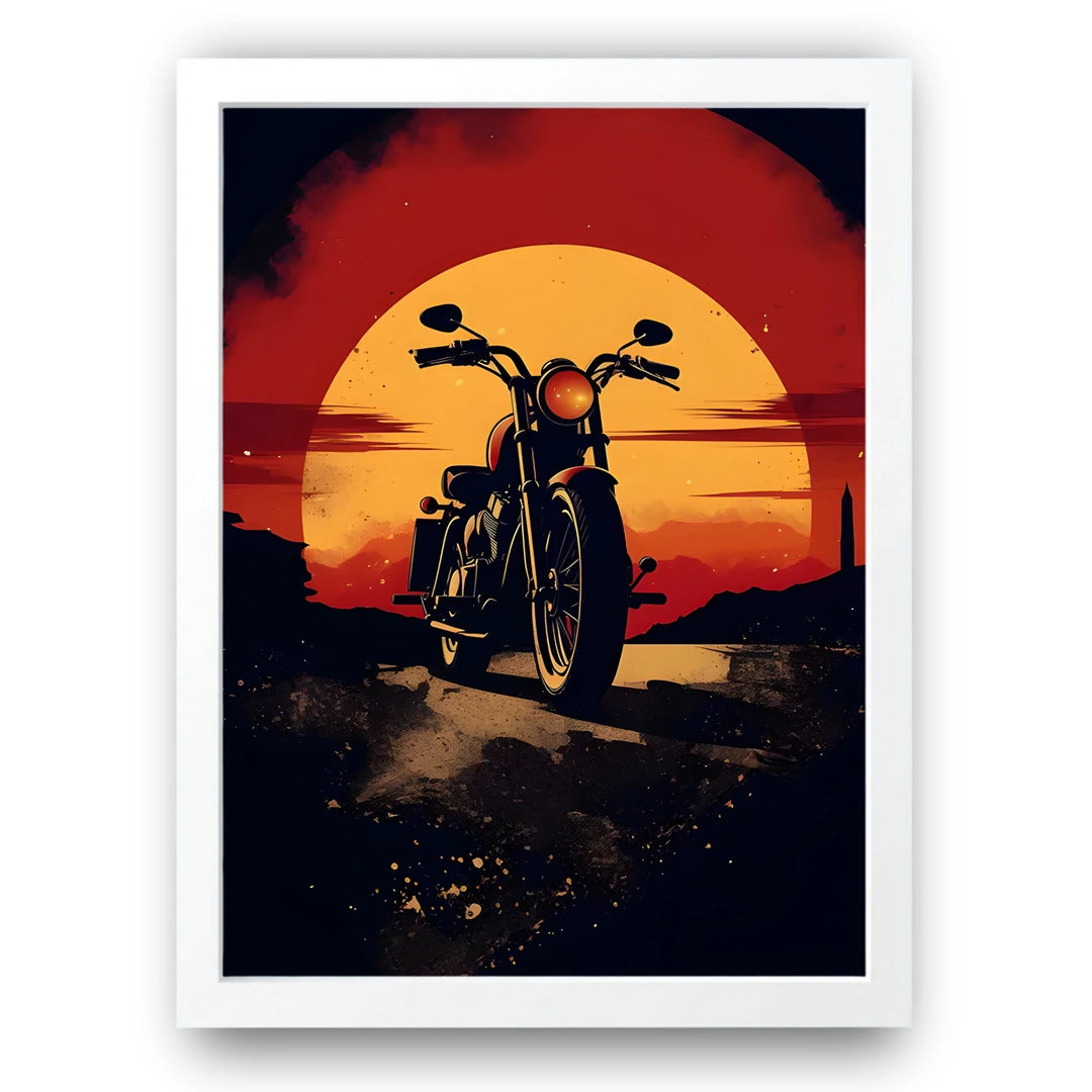 Sunset Ride car poster in white frame