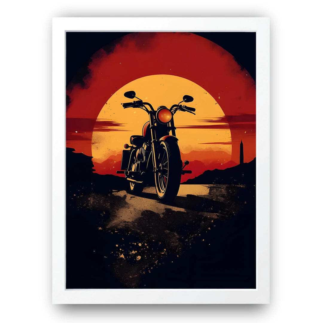 Sunset Ride car poster in white frame
