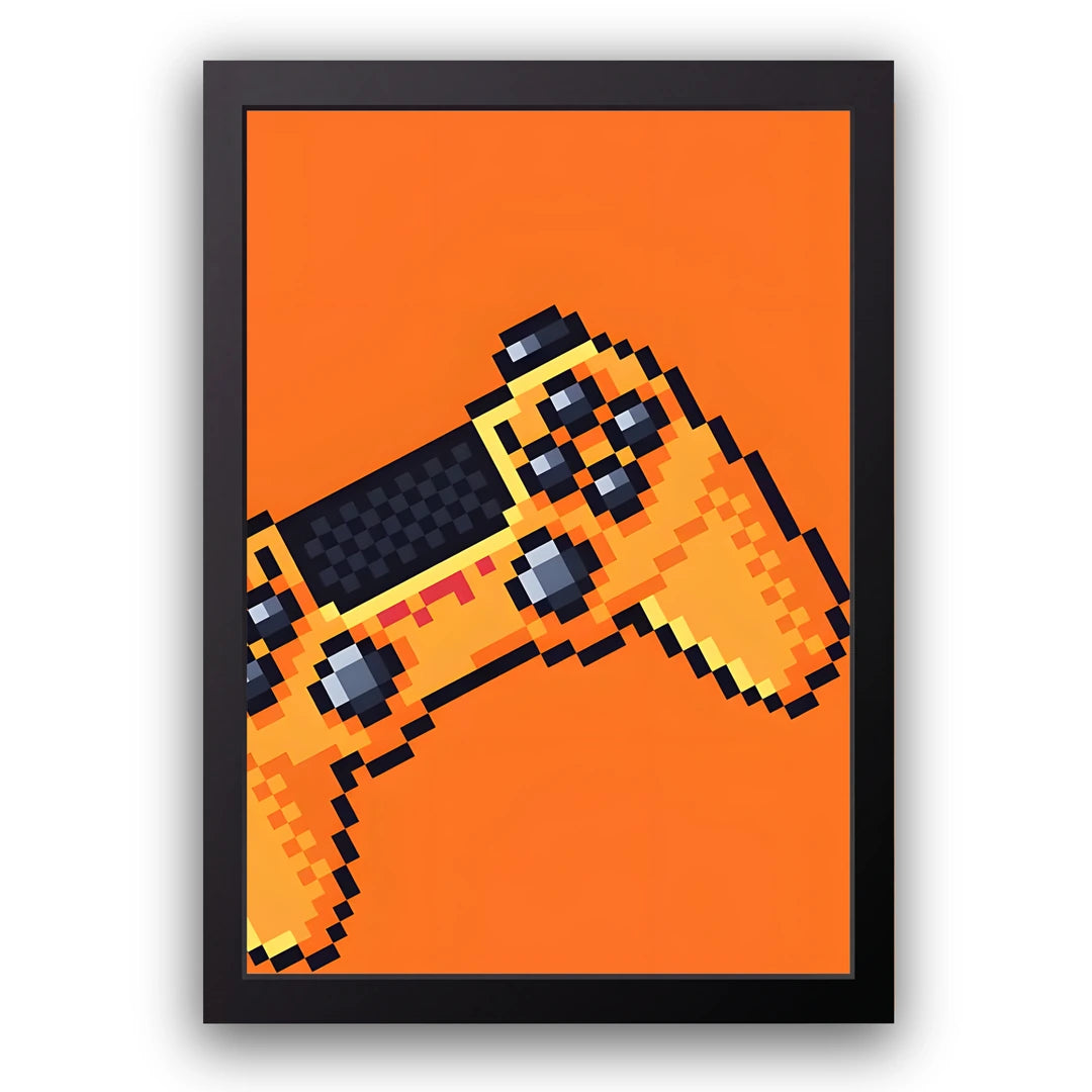 Pixel art game controller poster in black frame