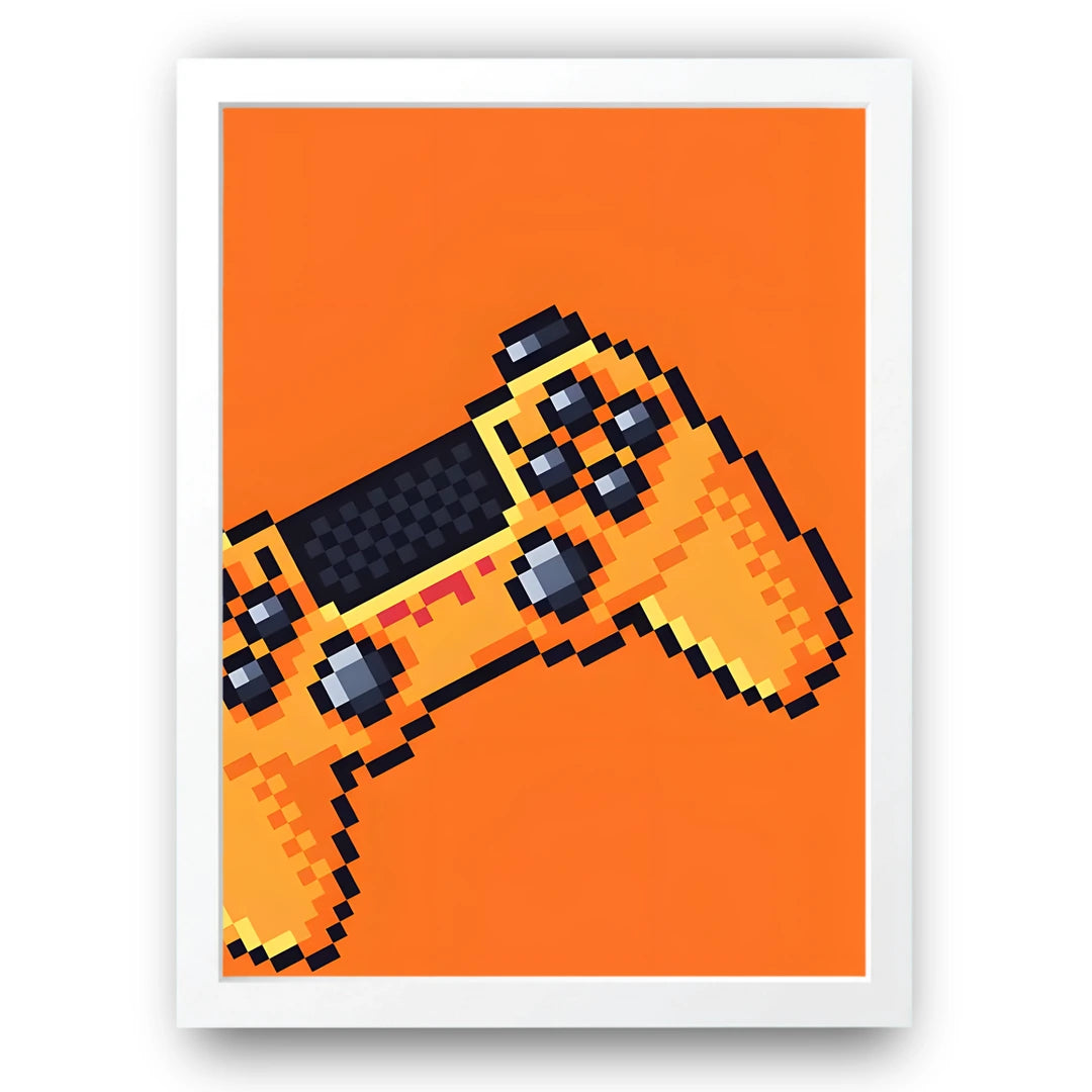 Pixel art game controller poster in white frame