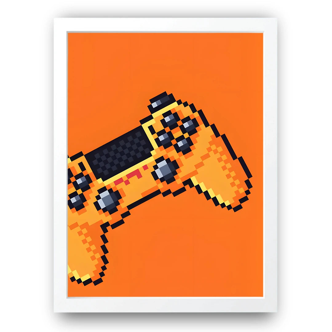 Pixel art game controller poster in white frame