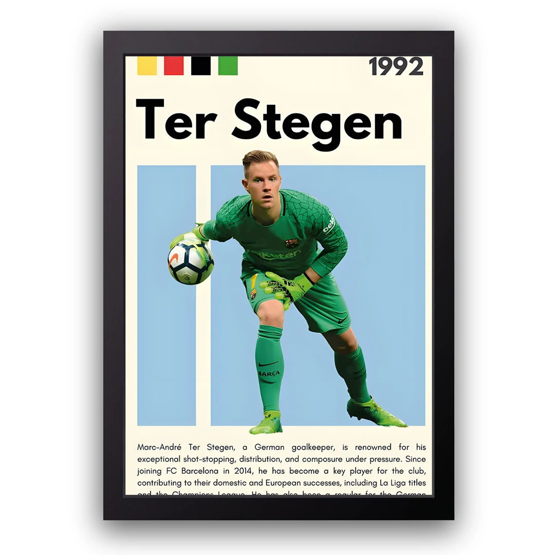 Ter Stegen football legend poster in black frame