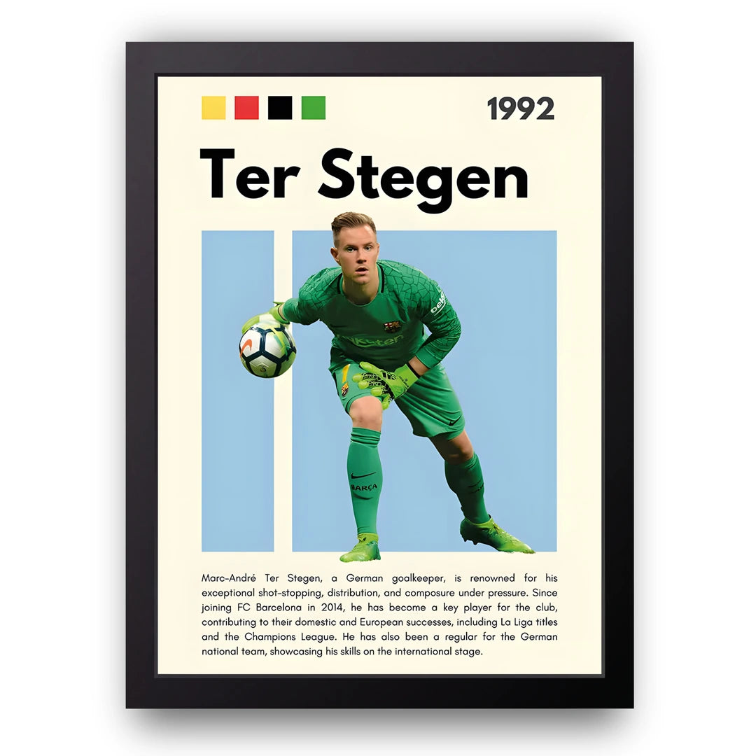 Ter Stegen football legend poster in black frame