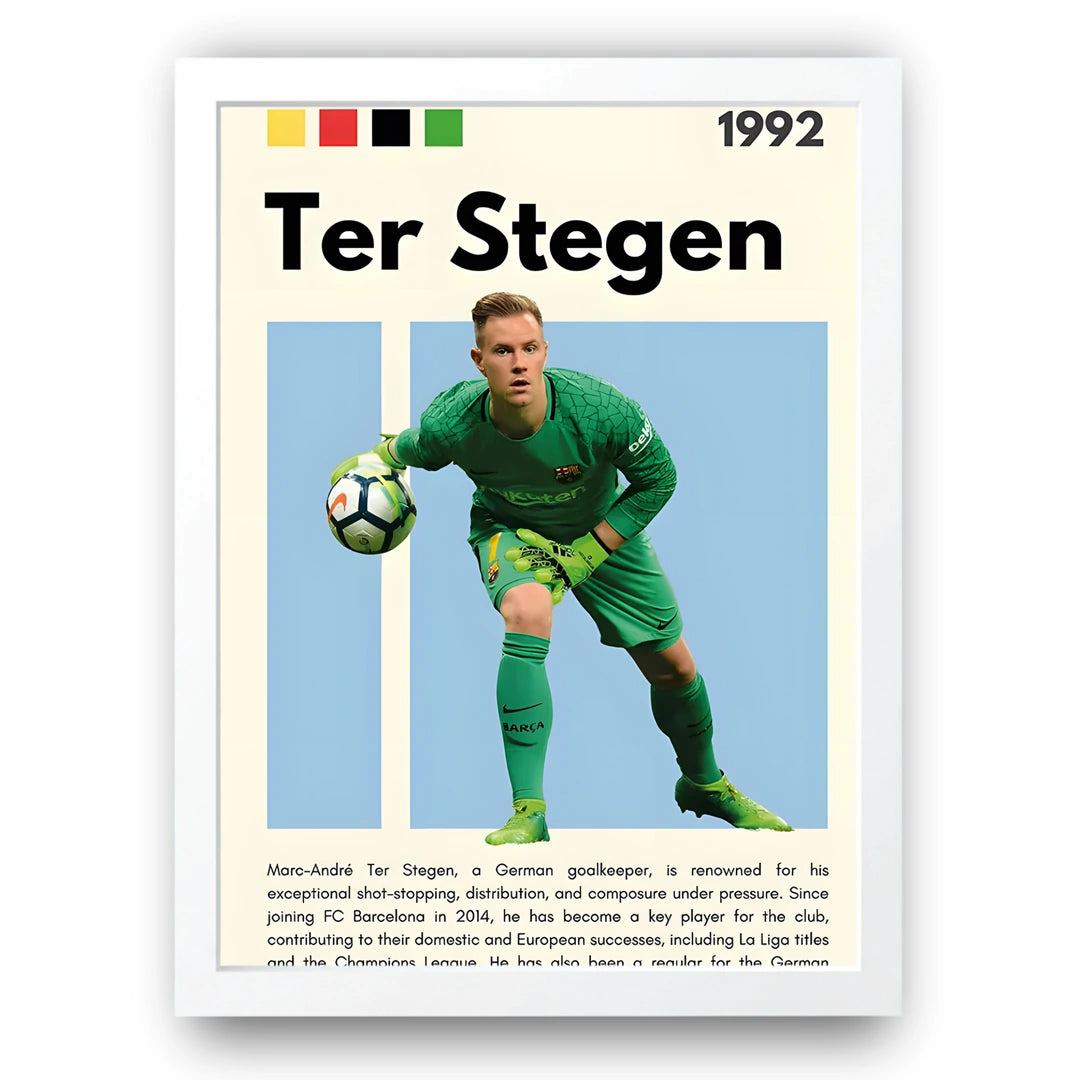 Ter Stegen football legend poster in white frame