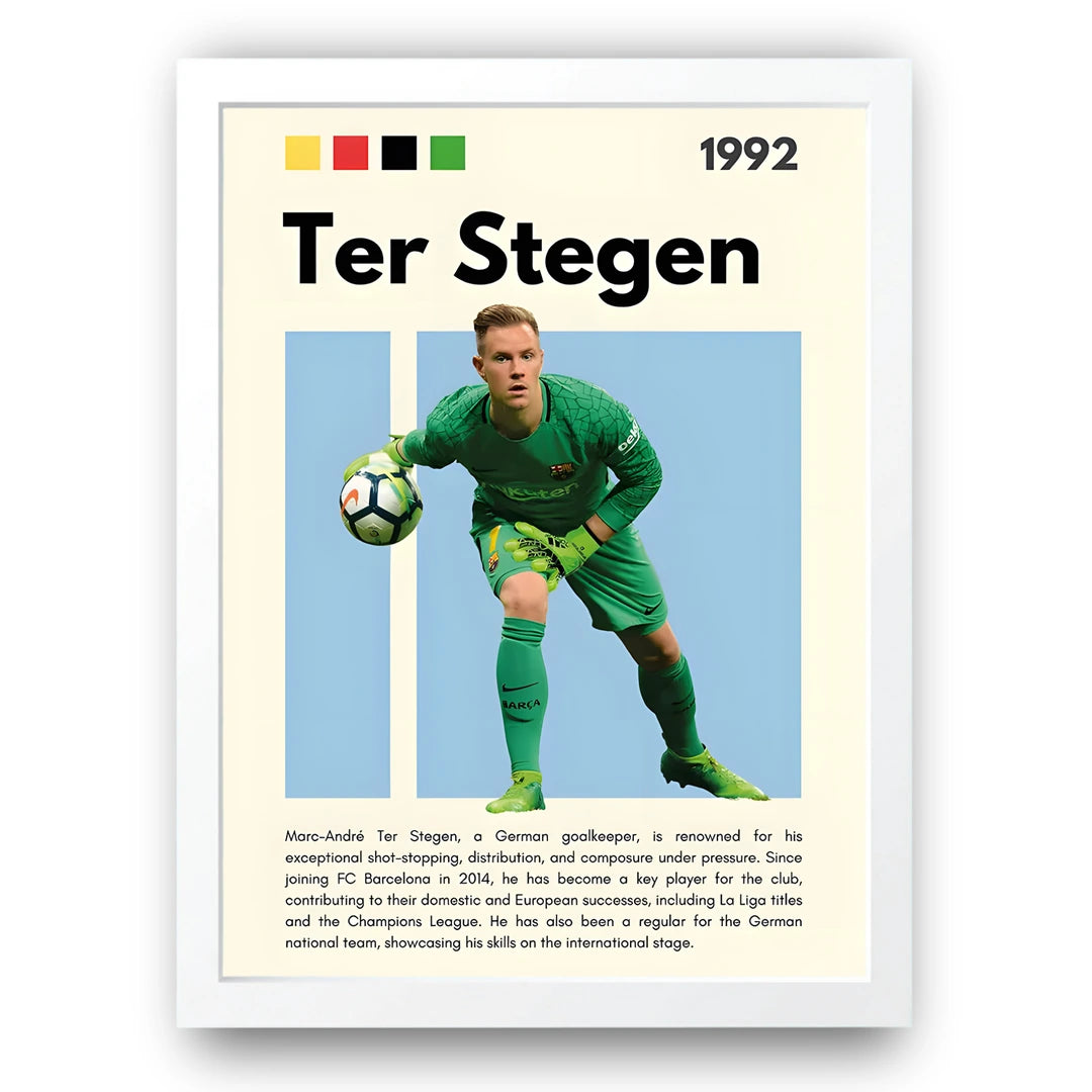 Ter Stegen football legend poster in white frame