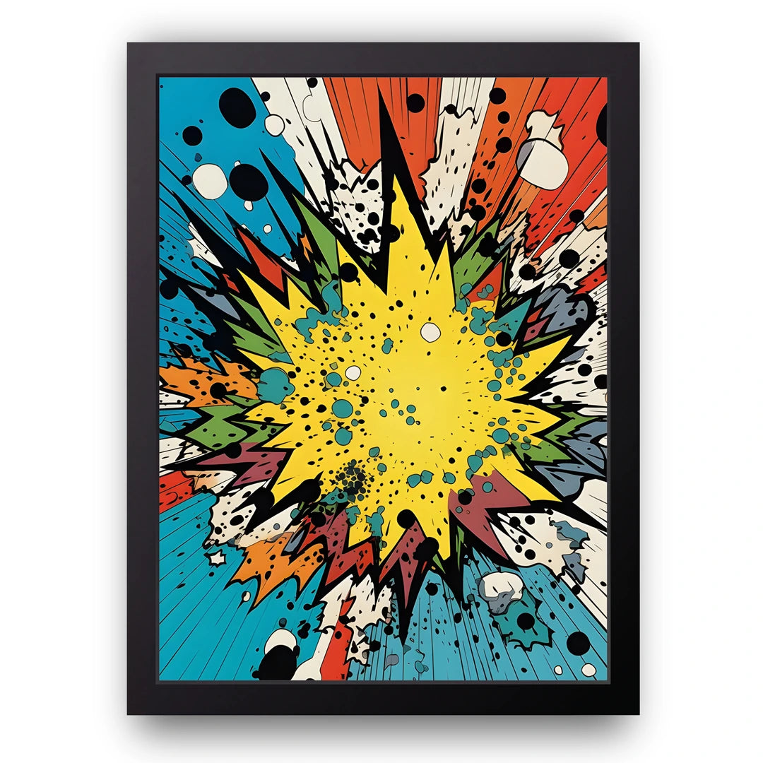 Pop Boom pop art poster in black frame