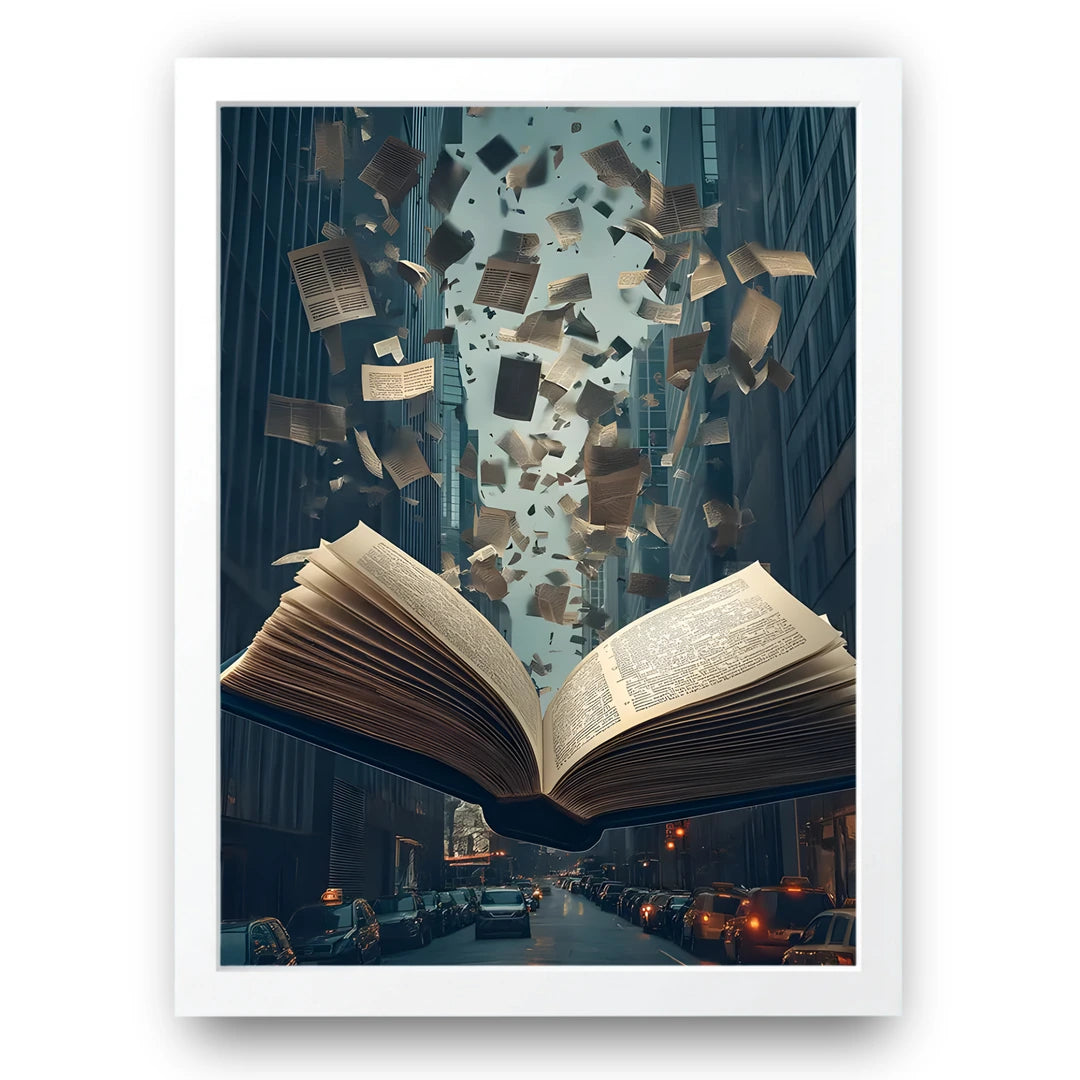 Open Book City art poster in white frame