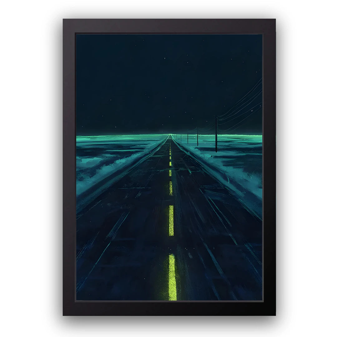 Endless Road travel art poster in black frame