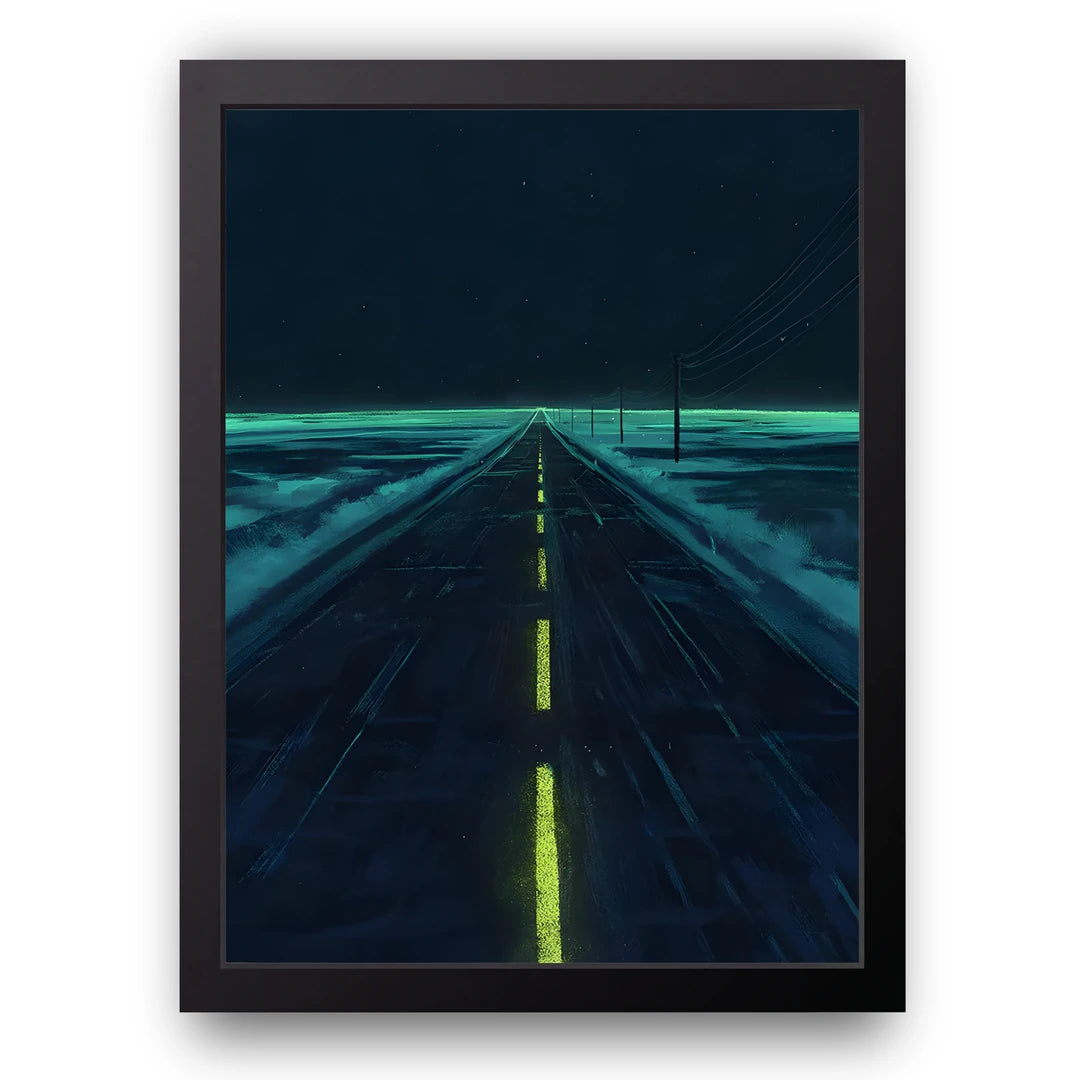 Endless Road travel art poster in black frame