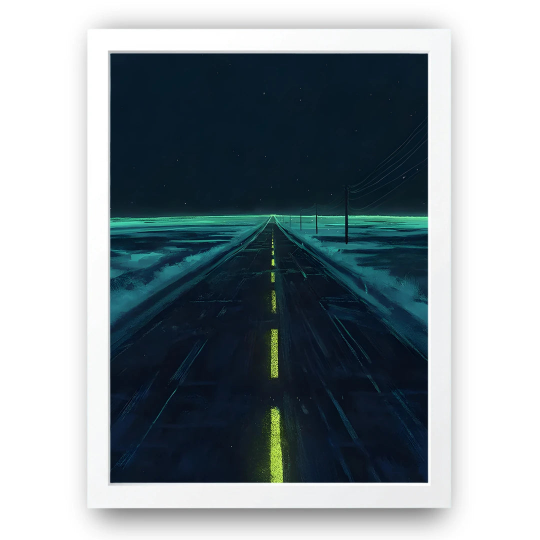 Endless Road travel art poster in white frame