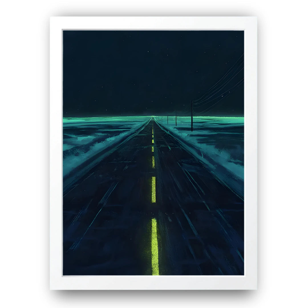 Endless Road travel art poster in white frame