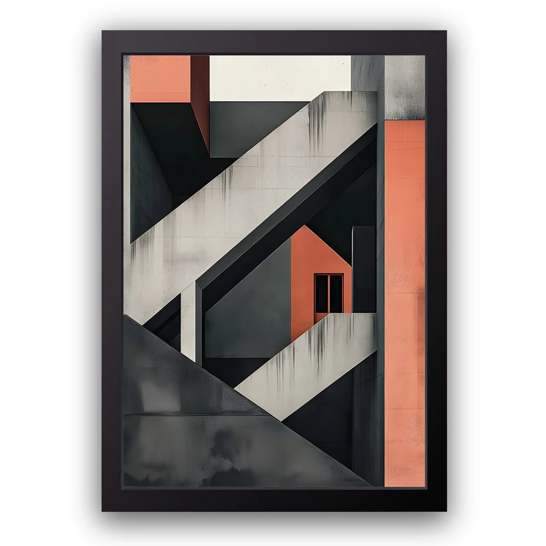 Concrete Lines abstract poster in black frame
