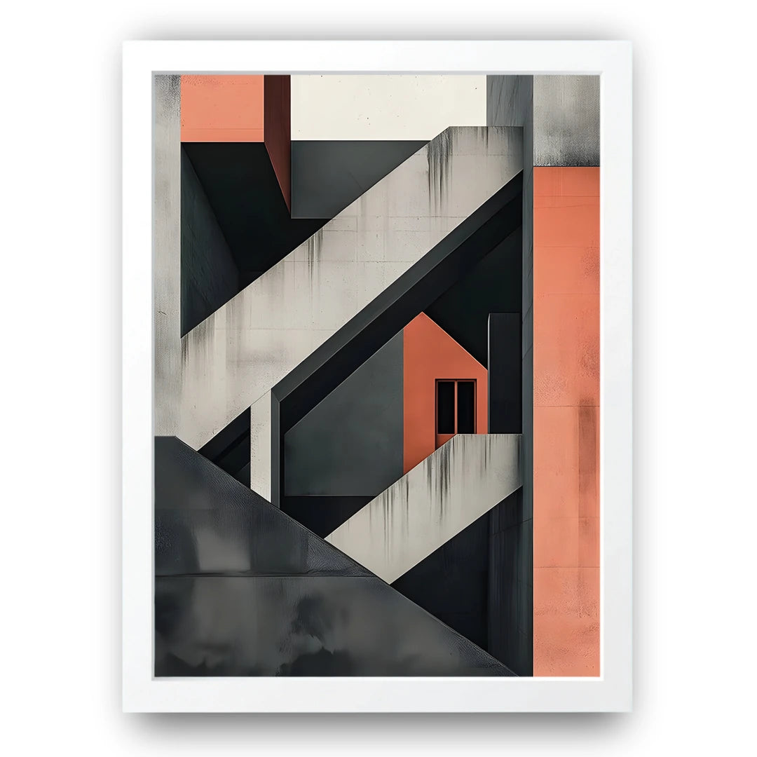 Concrete Lines abstract poster in white frame