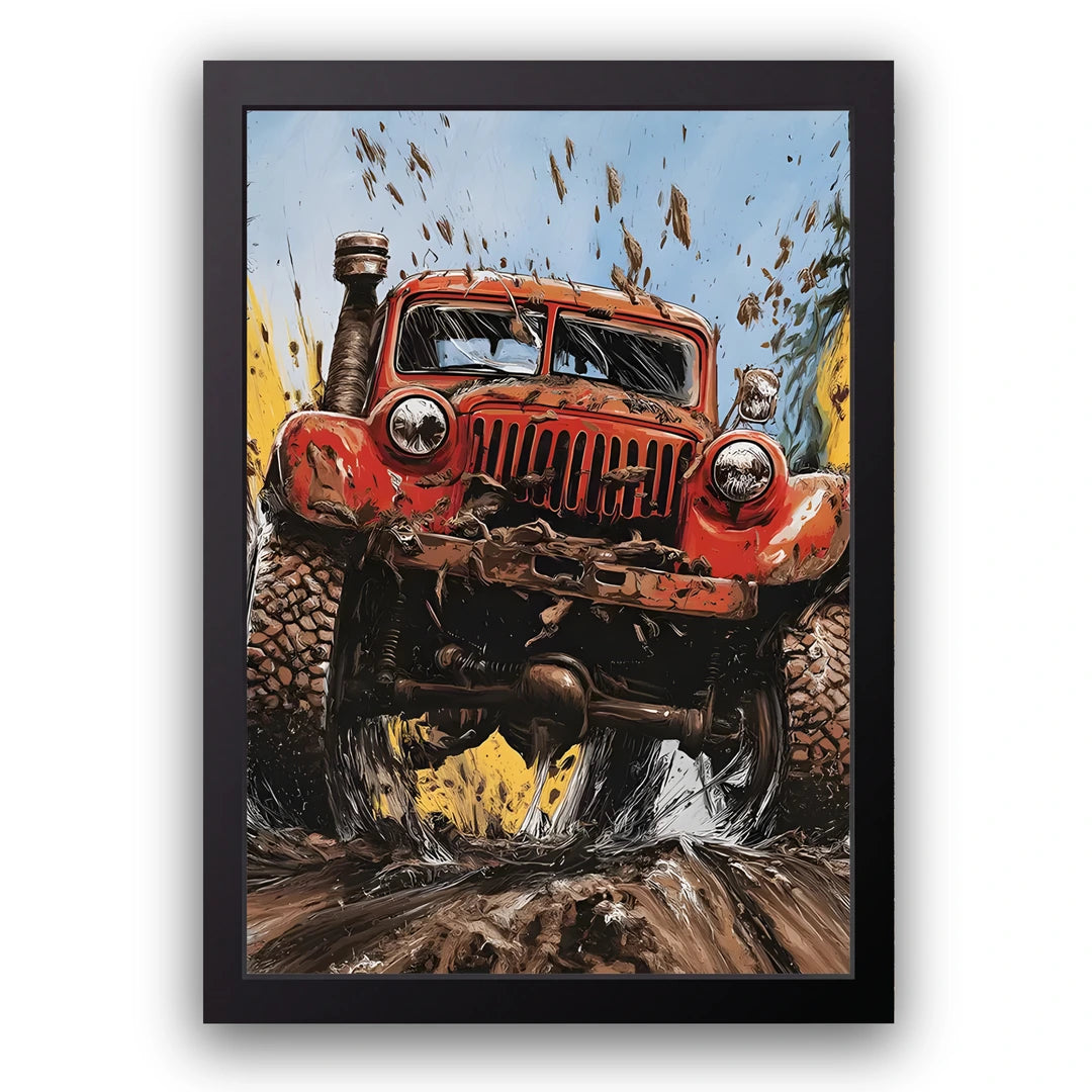 Mud Runner off-road car poster in black frame