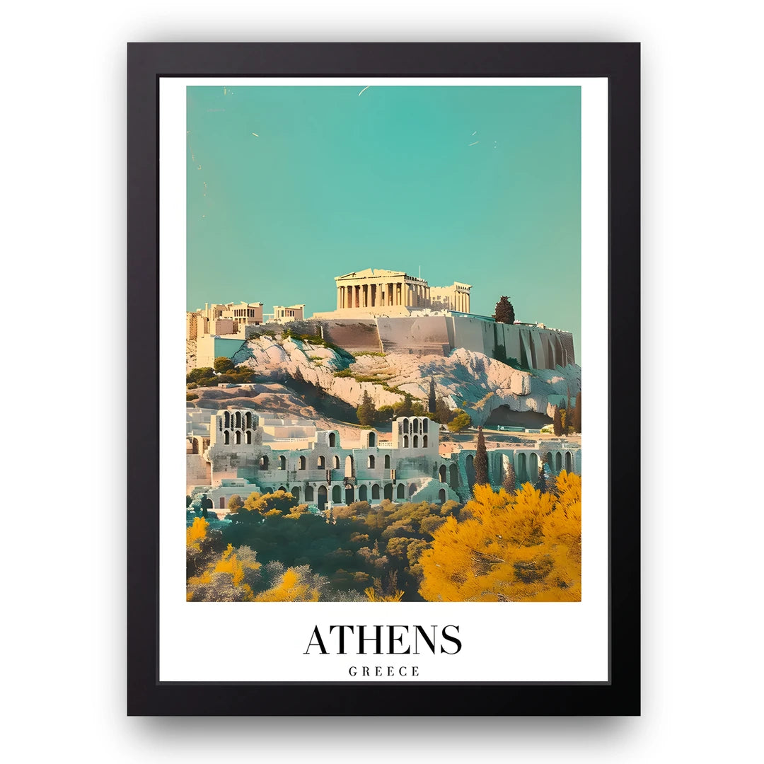 Athens travel poster in black frame