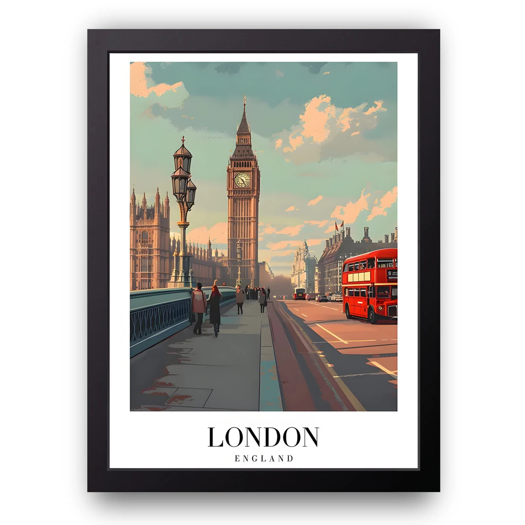 London Big Ben travel poster in black frame
