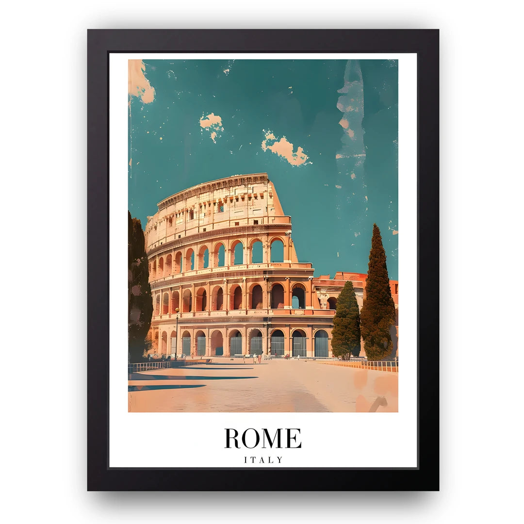 Rome Colosseum travel poster in black frame