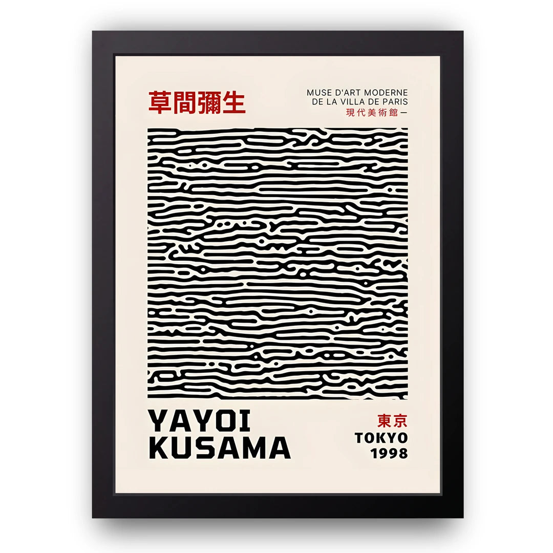 Yayoi Kusama Tokyo 1998 exhibition art poster in black frame