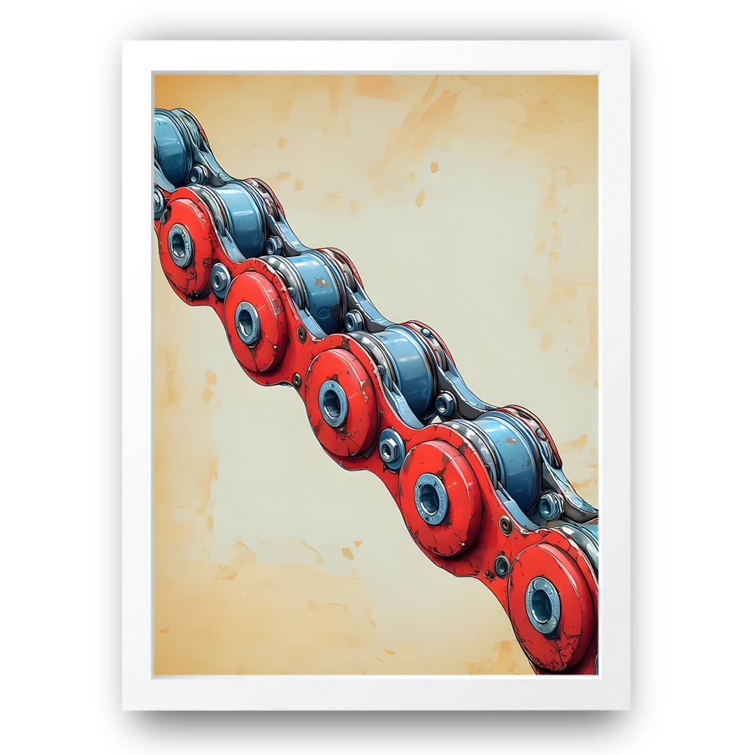 Bike Chain art poster in white frame