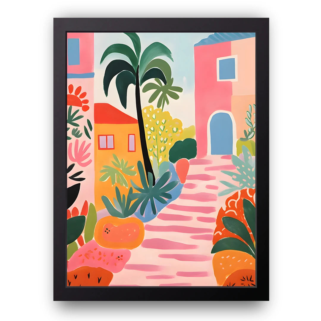 Pastel Courtyard art poster in black frame