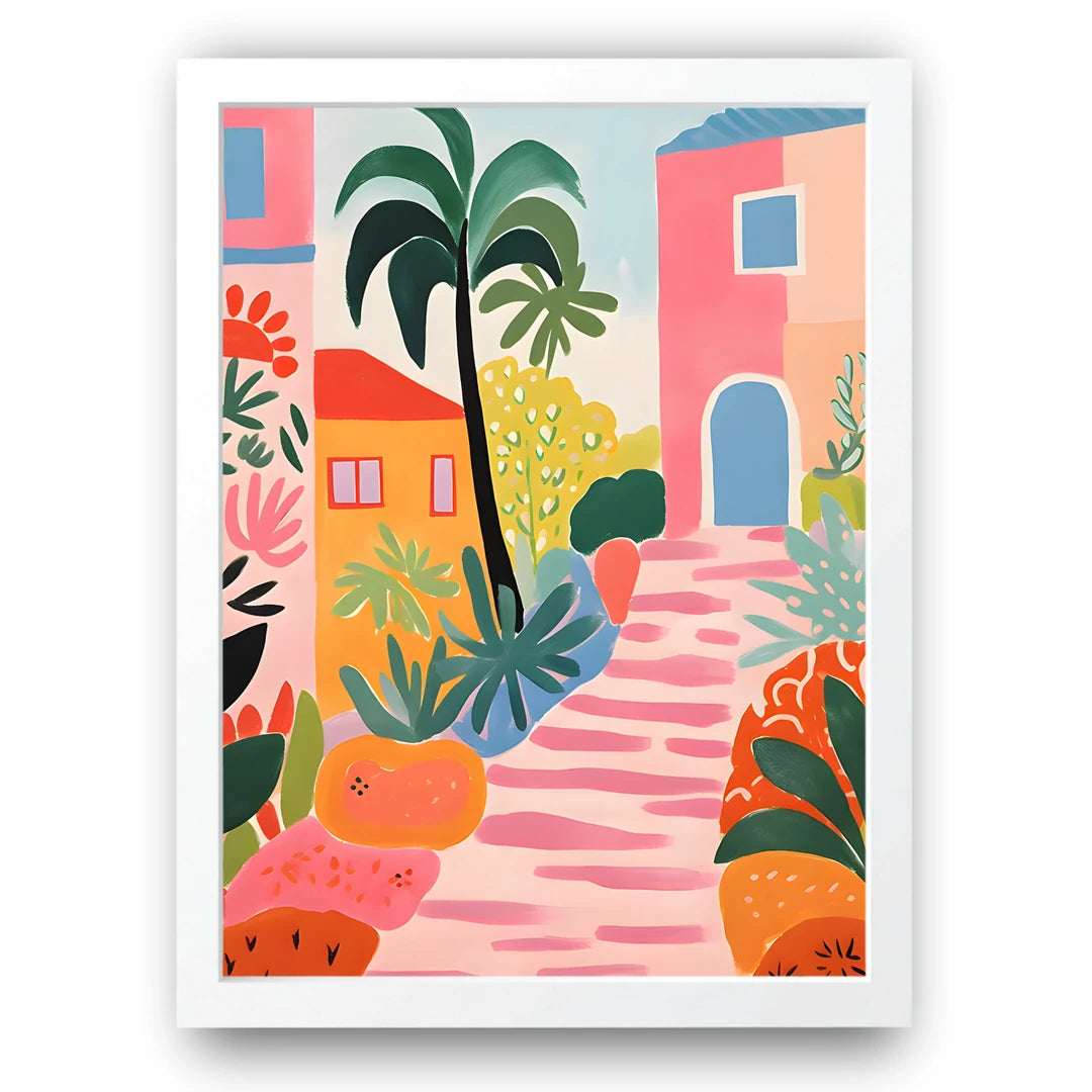 Pastel Courtyard art poster in white frame