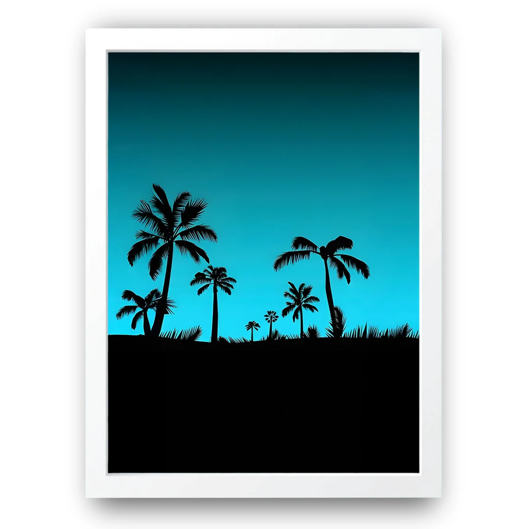 Palm Silhouettes art poster in white frame