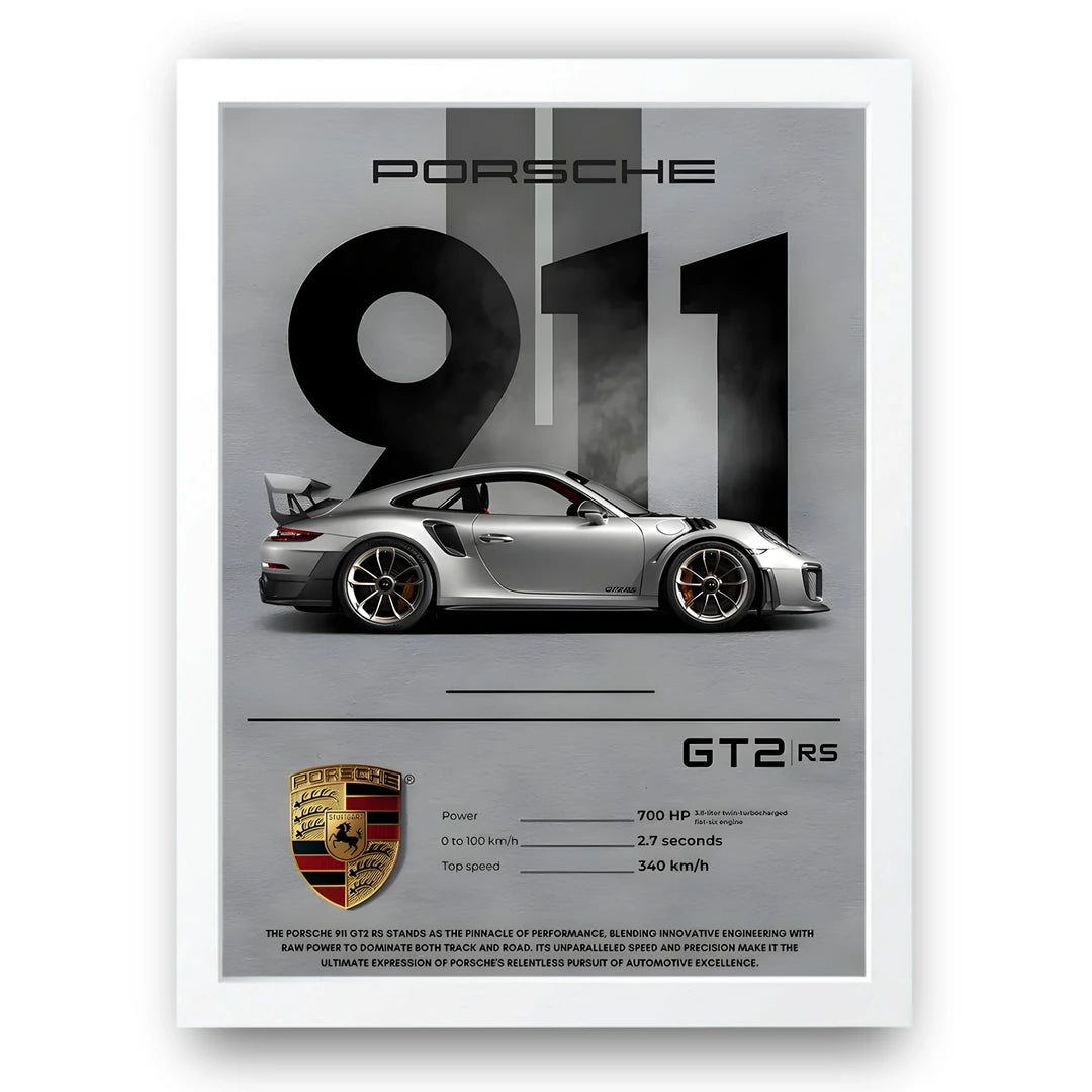Porsche 911 GT2 RS car poster in white frame