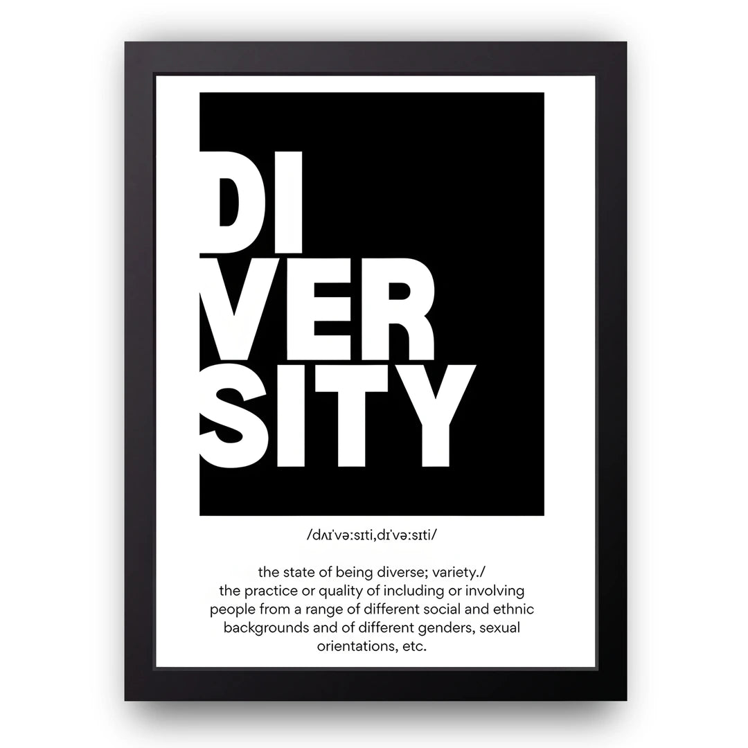 Diversity quote poster in black frame