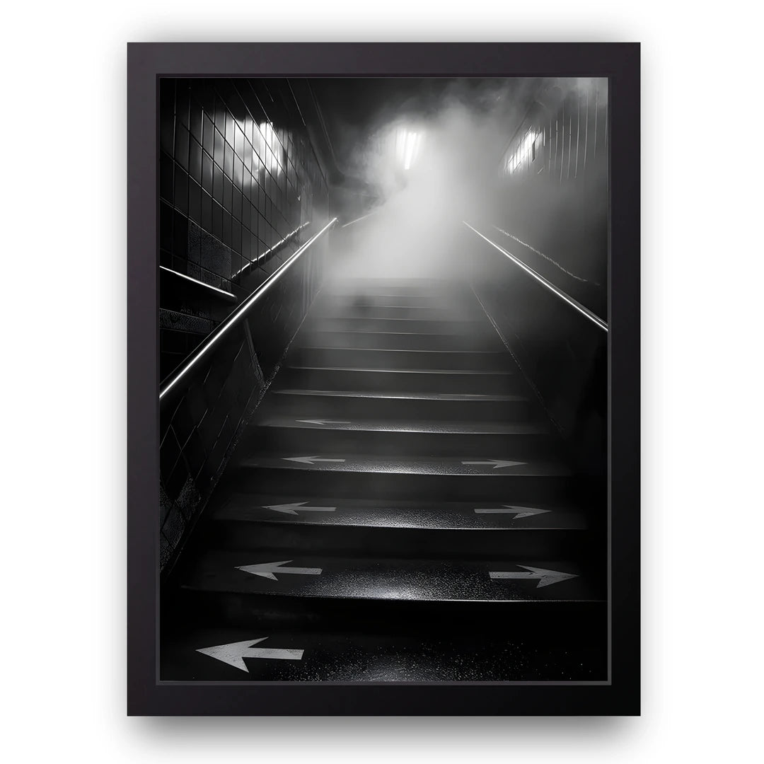 Misty Stairs art poster in black frame