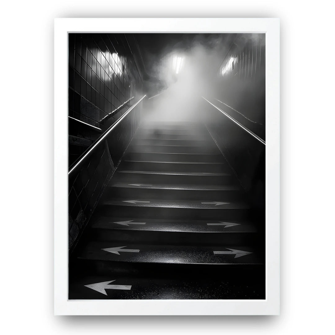 Misty Stairs art poster in white frame