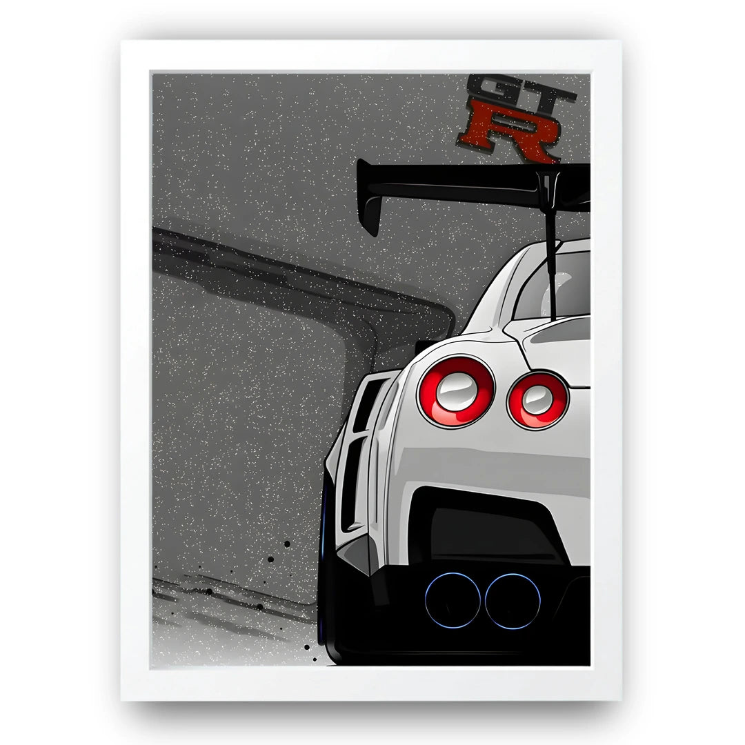 Nissan GT-R car poster in white frame