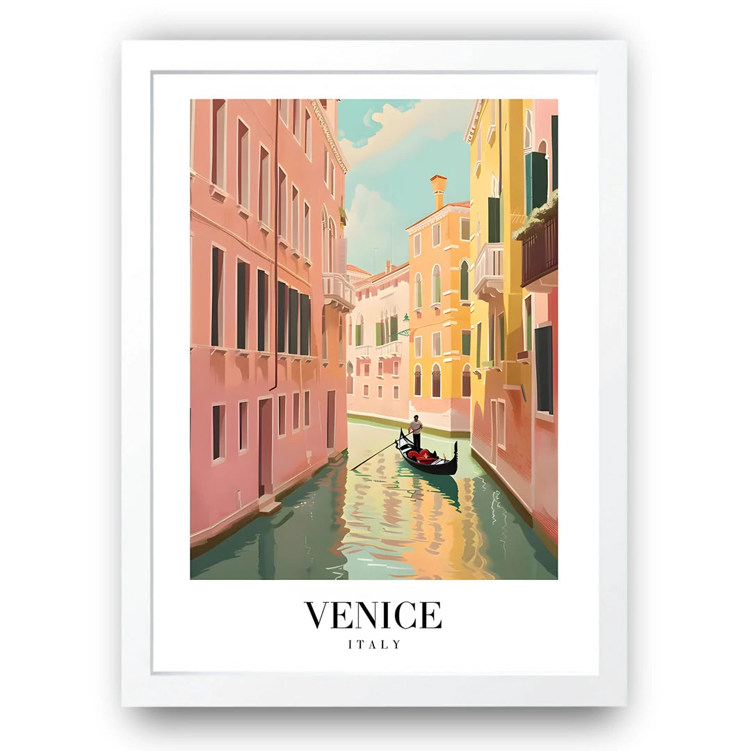 Venice travel poster in white frame