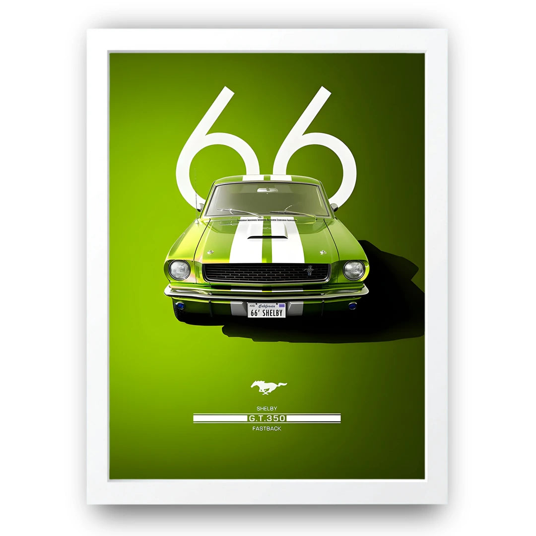 Shelby GT350 1966 car poster in white frame