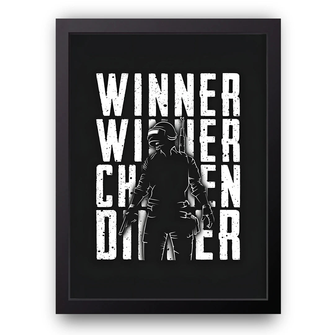 Winner Winner Chicken Dinner gaming poster in black frame