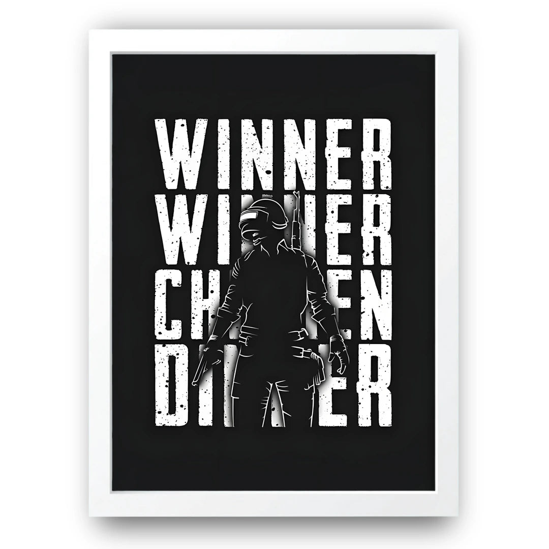Winner Winner Chicken Dinner gaming poster in white frame