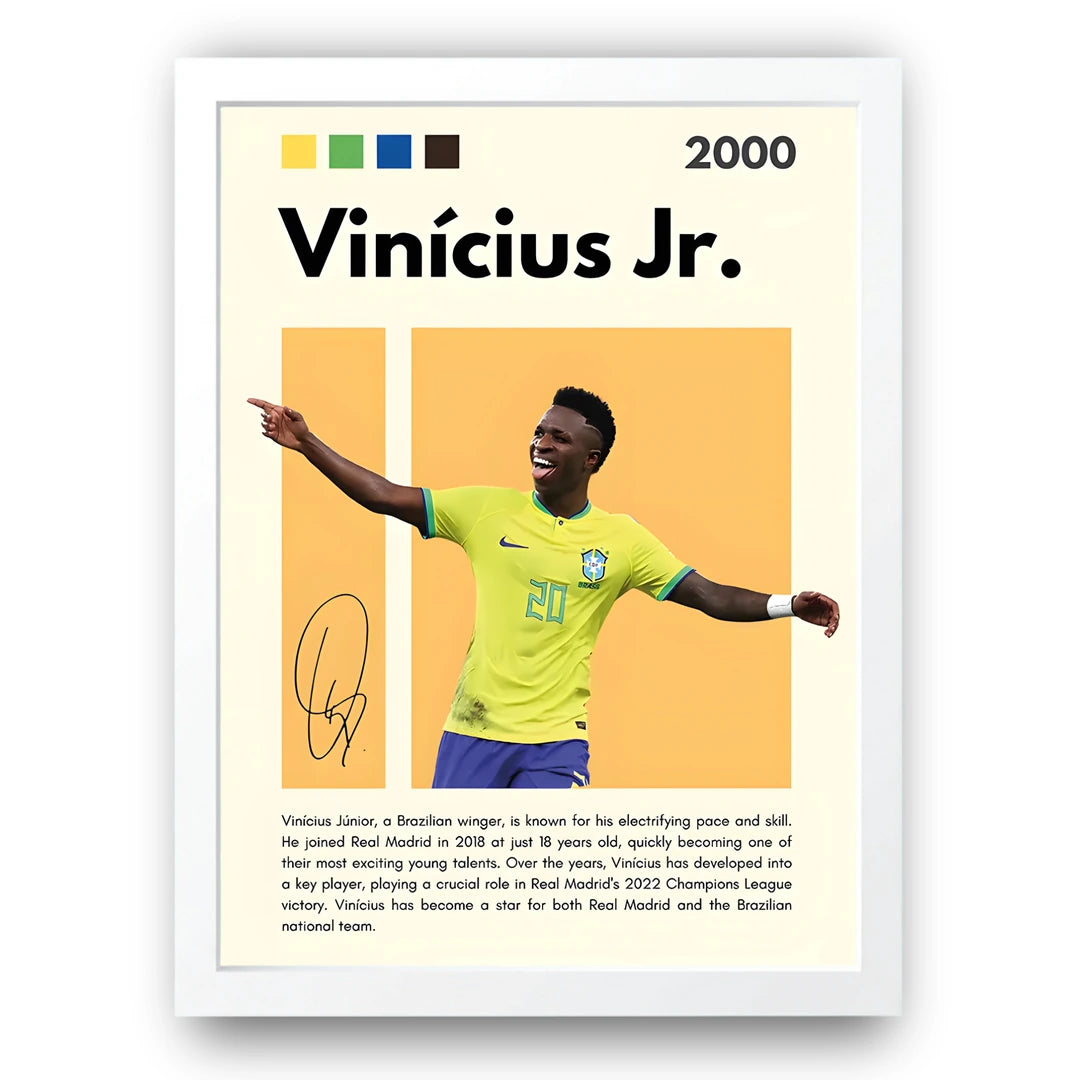 Vinicius Jr football legend poster in white frame