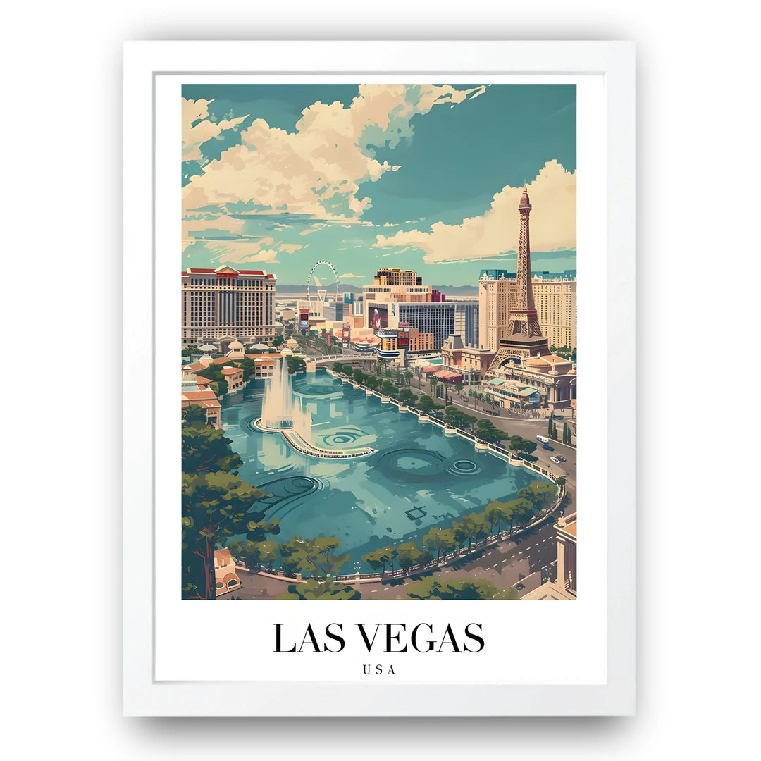 Las Vegas Strip travel poster in white frame
