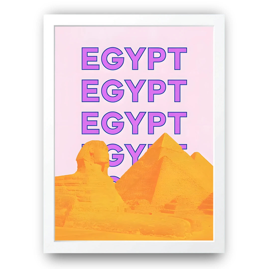 Egypt Pyramids travel poster in white frame