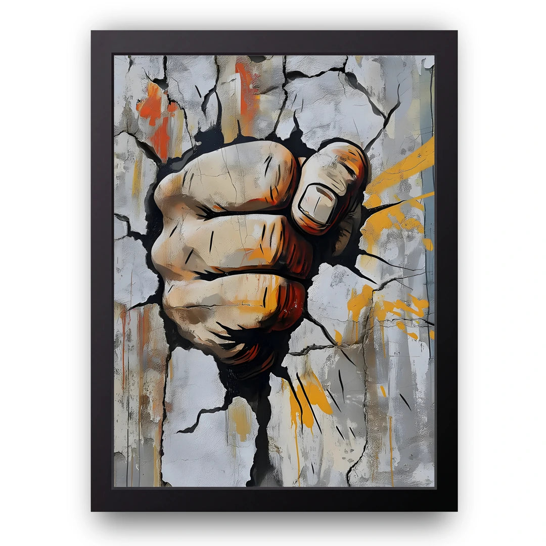 Breakthrough Fist art poster in black frame