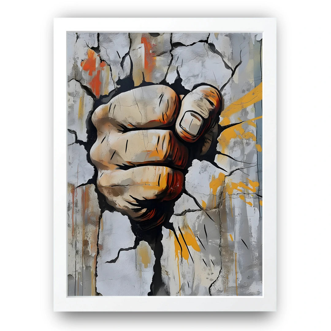 Breakthrough Fist art poster in white frame
