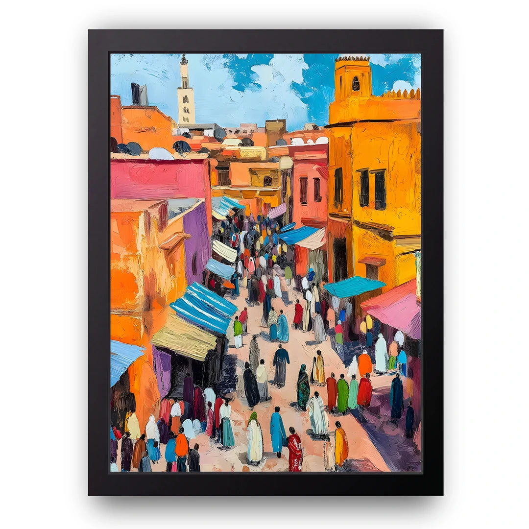 Moroccan Market travel poster in black frame