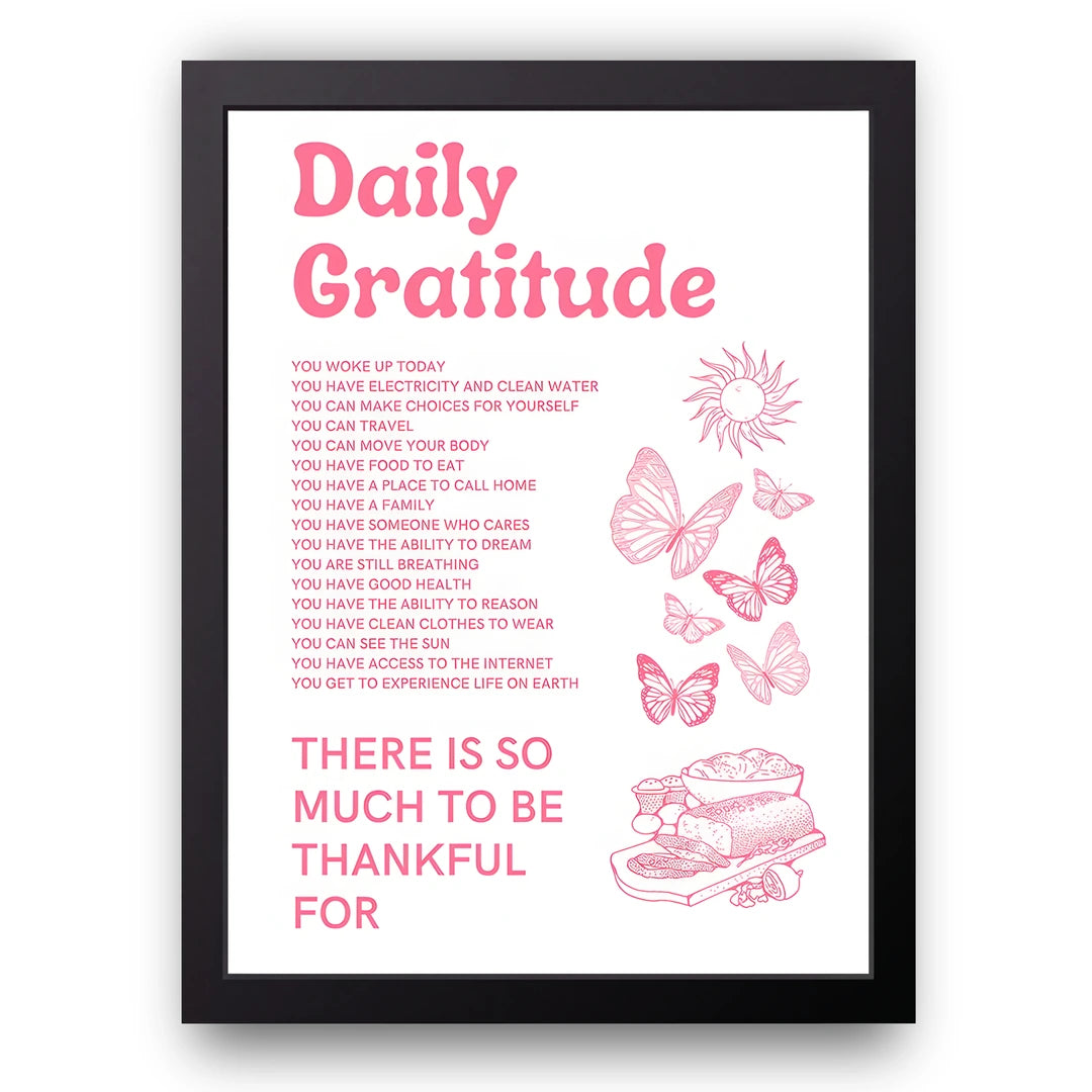 Daily Gratitude quote poster in black frame
