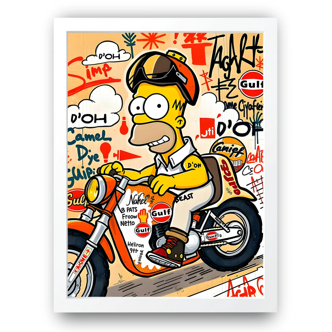Homer Graffiti cartoon poster in white frame
