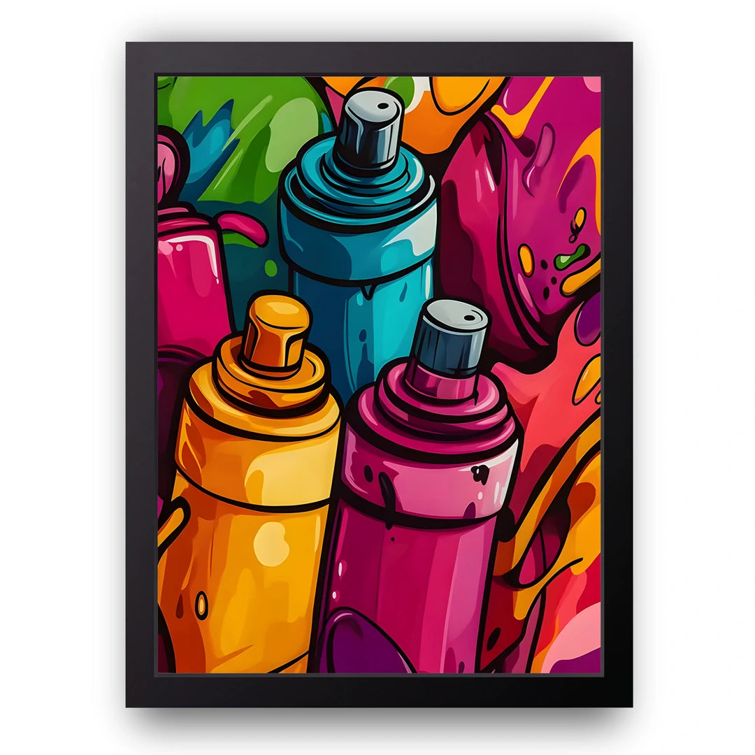 Spray Cans art poster in black frame