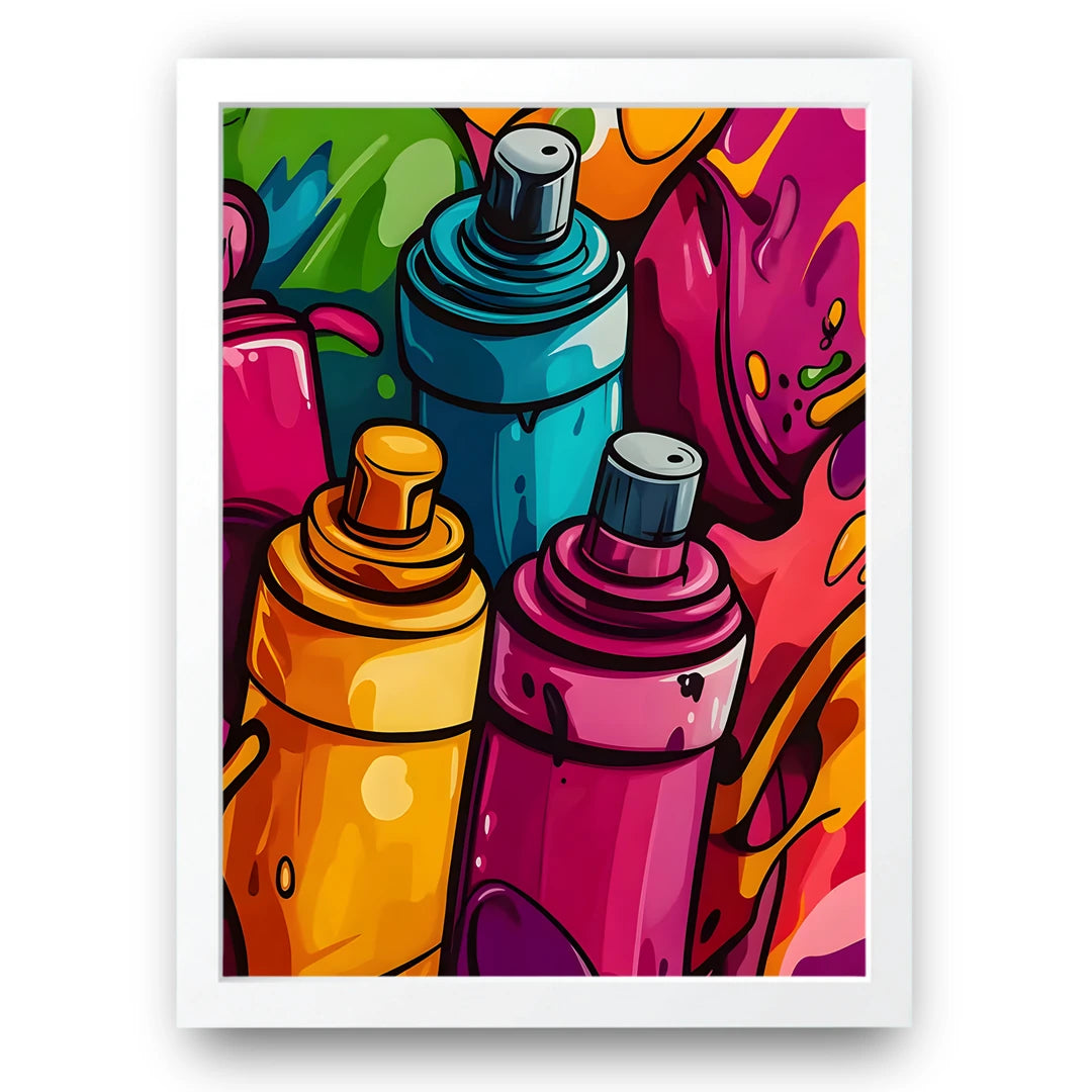 Spray Cans art poster in white frame