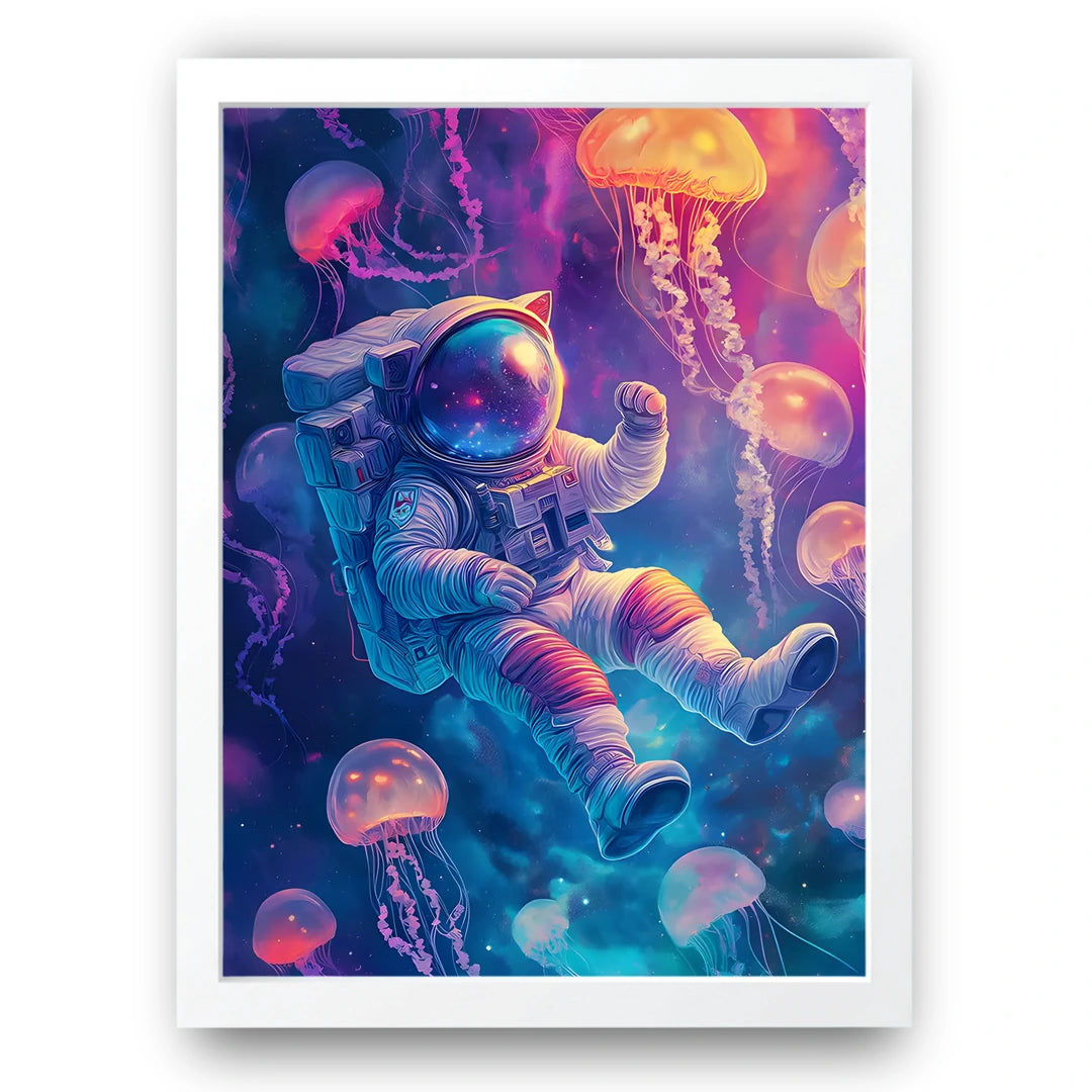 Jellyfish Astronaut art poster in white frame