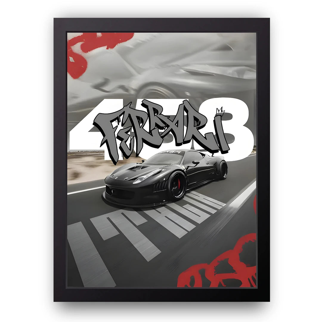 Street Art Racer car poster in black frame