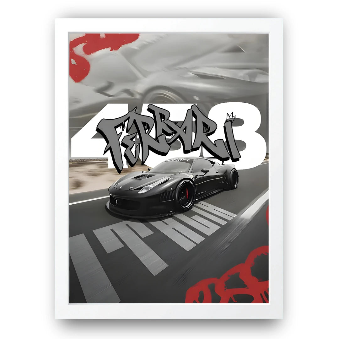 Street Art Racer car poster in white frame