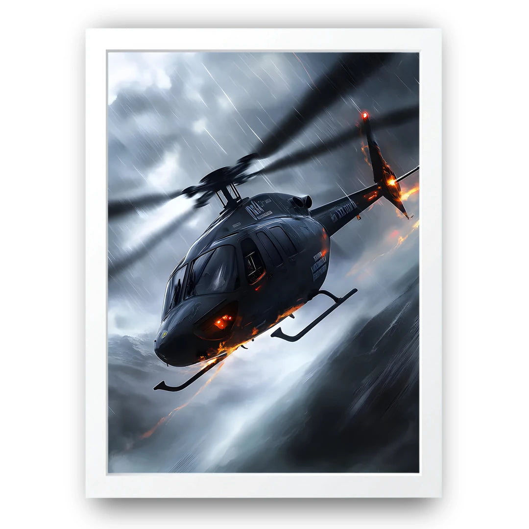 Storm Chopper art poster in white frame